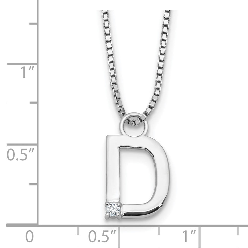 SS RH Plated White Ice .03 Diamond Initial D w/2in ext. Necklace
