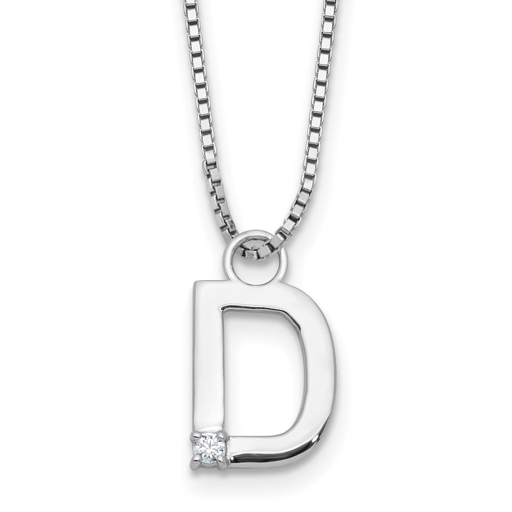 SS RH Plated White Ice .03 Diamond Initial D w/2in ext. Necklace