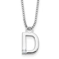 SS RH Plated White Ice .03 Diamond Initial D w/2in ext. Necklace