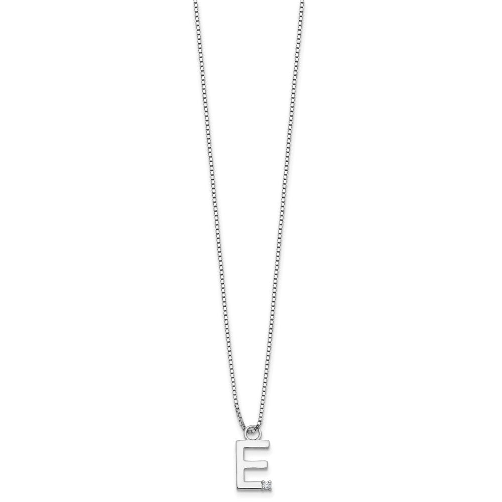 SS RH Plated White Ice .03 Diamond Initial E w/2in ext. Necklace