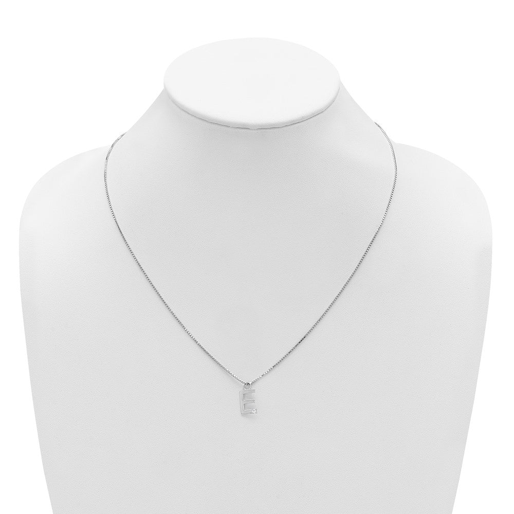 SS RH Plated White Ice .03 Diamond Initial E w/2in ext. Necklace