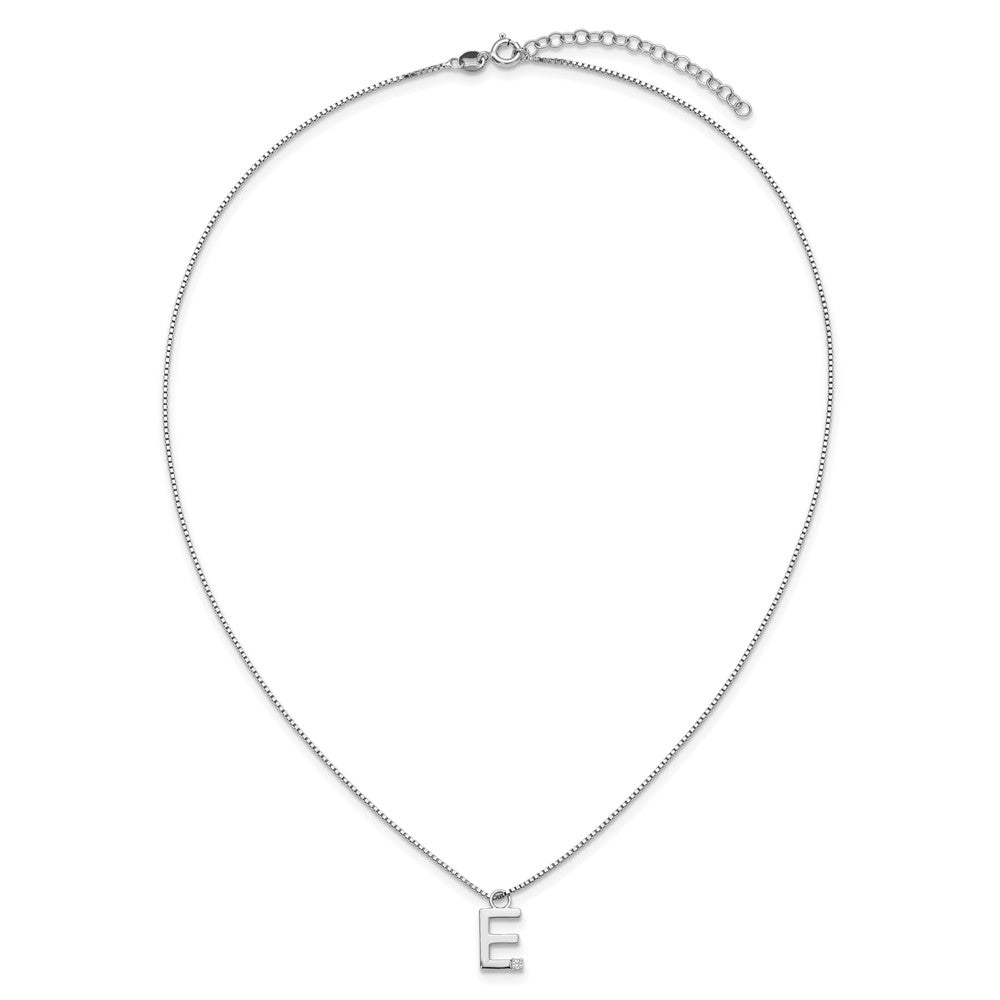 SS RH Plated White Ice .03 Diamond Initial E w/2in ext. Necklace