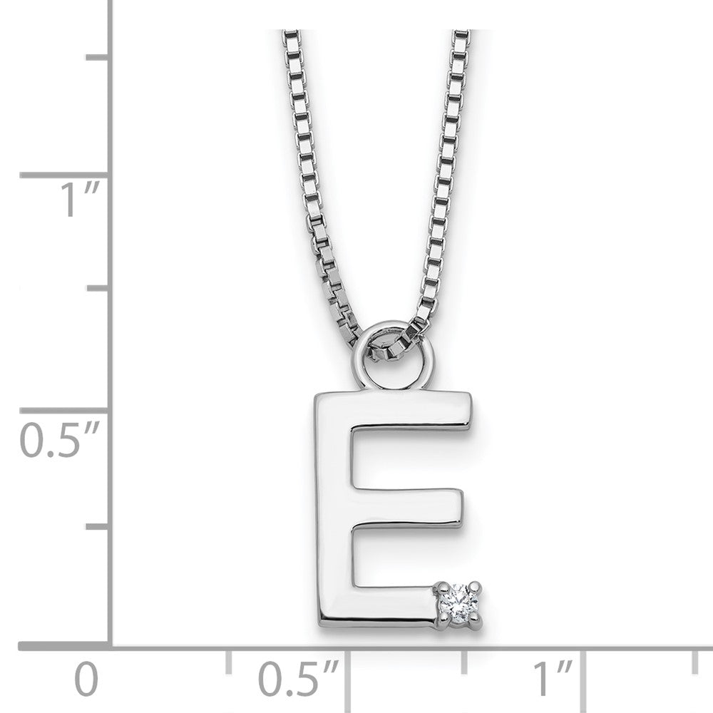 SS RH Plated White Ice .03 Diamond Initial E w/2in ext. Necklace