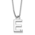 SS RH Plated White Ice .03 Diamond Initial E w/2in ext. Necklace