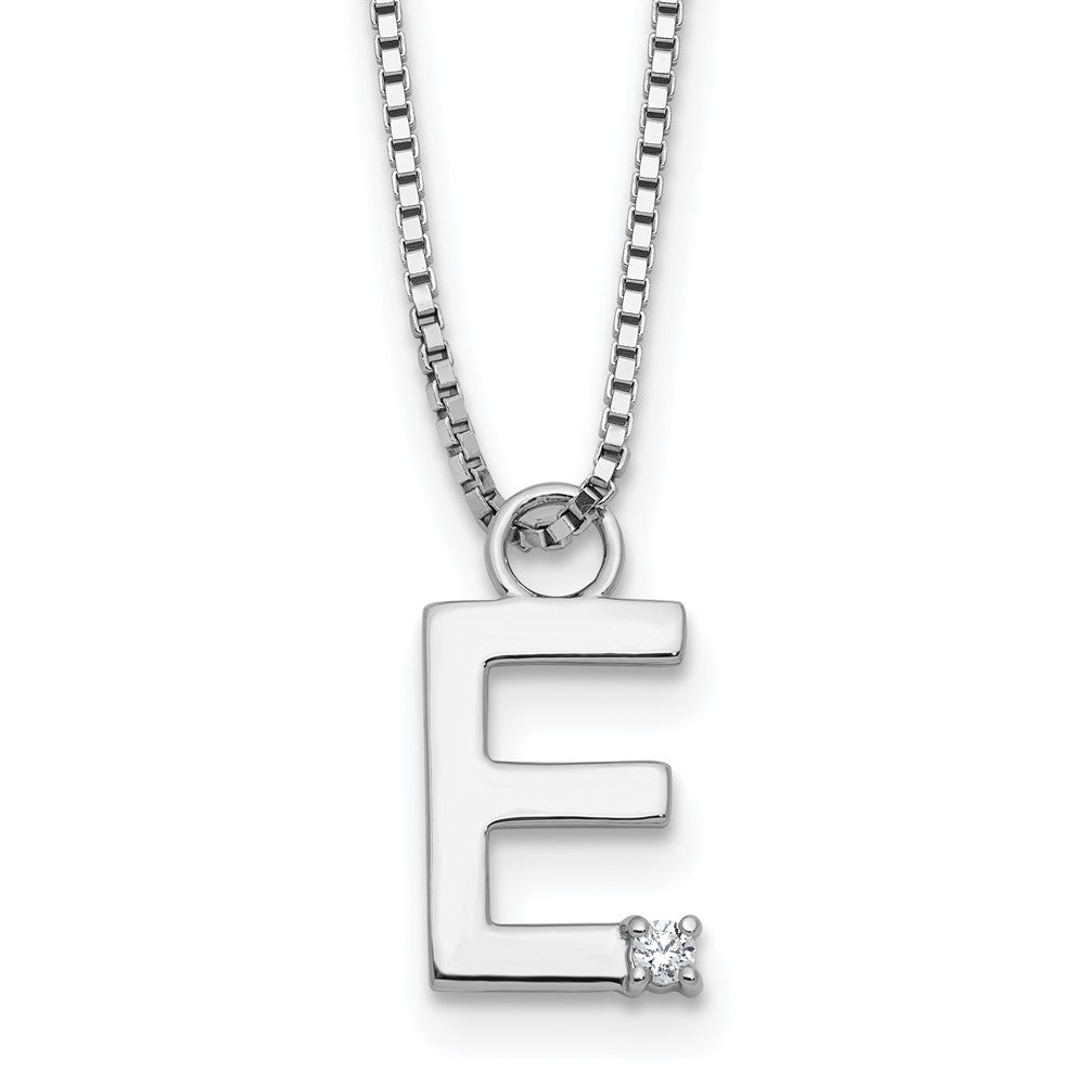SS RH Plated White Ice .03 Diamond Initial E w/2in ext. Necklace