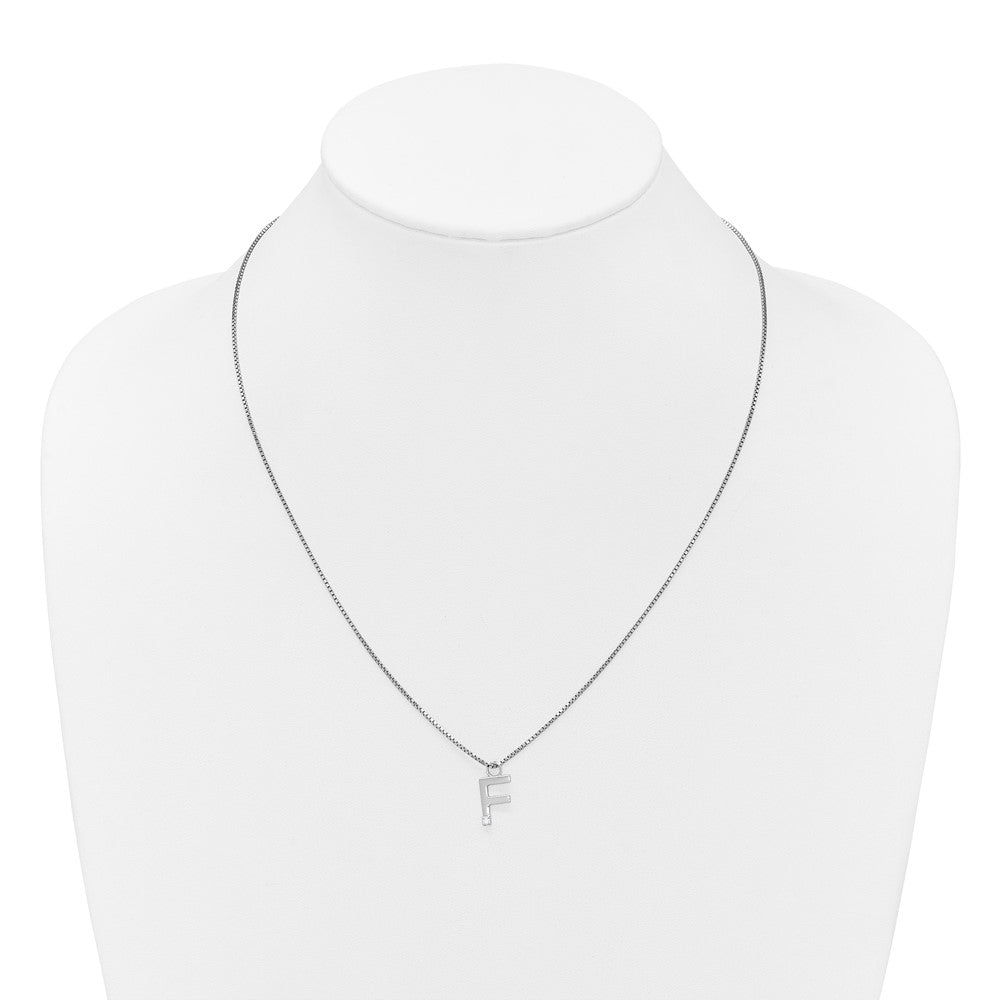 SS RH Plated White Ice .03 Diamond Initial F w/2in ext. Necklace