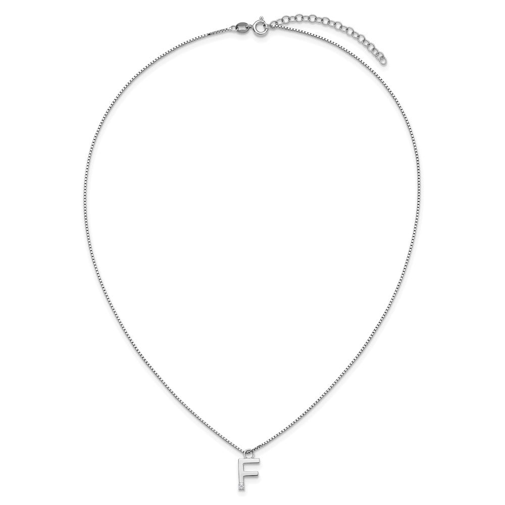 SS RH Plated White Ice .03 Diamond Initial F w/2in ext. Necklace