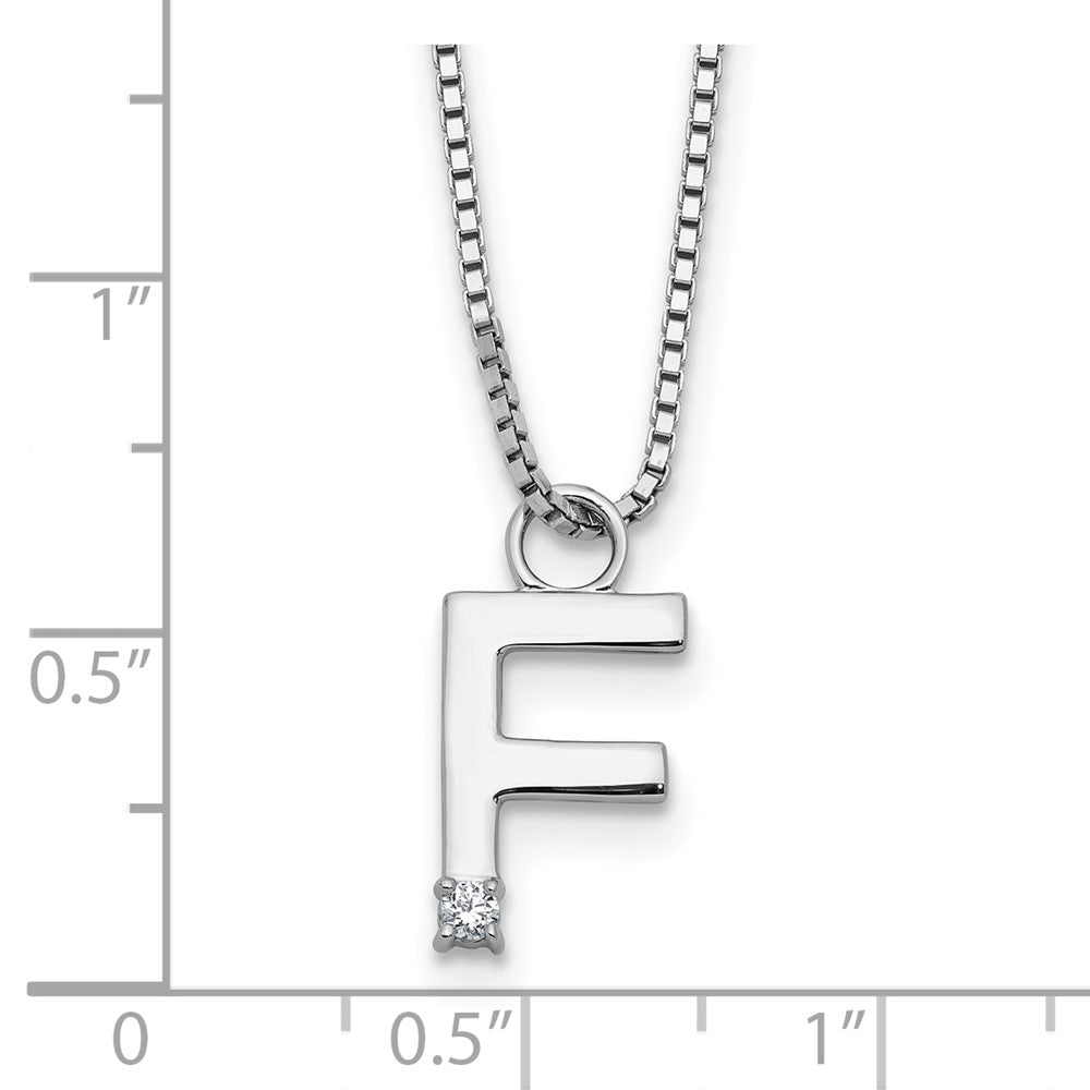 SS RH Plated White Ice .03 Diamond Initial F w/2in ext. Necklace