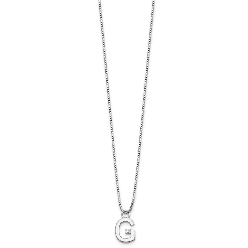 SS RH Plated White Ice .03 Diamond Initial G w/2in ext. Necklace