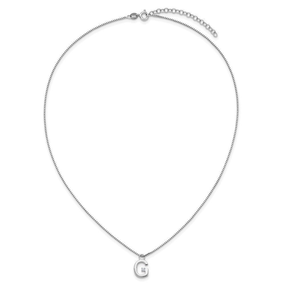 SS RH Plated White Ice .03 Diamond Initial G w/2in ext. Necklace