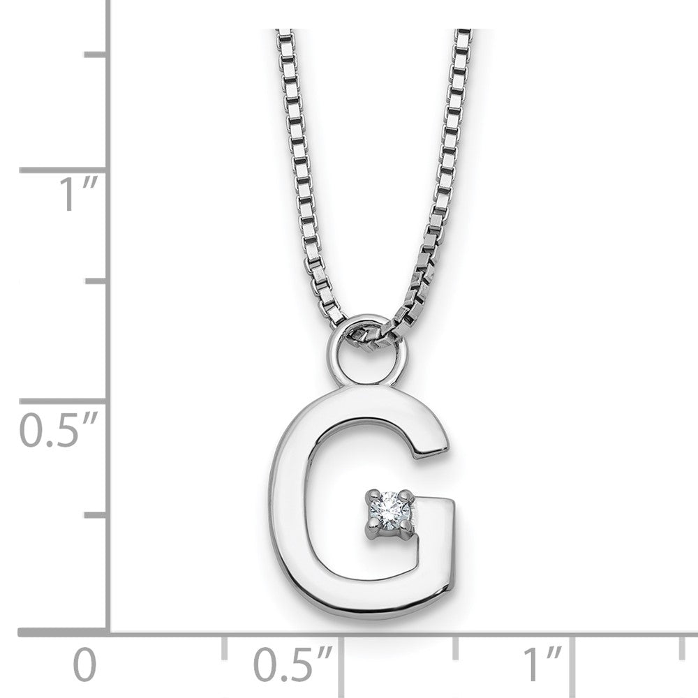 SS RH Plated White Ice .03 Diamond Initial G w/2in ext. Necklace