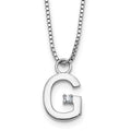 SS RH Plated White Ice .03 Diamond Initial G w/2in ext. Necklace