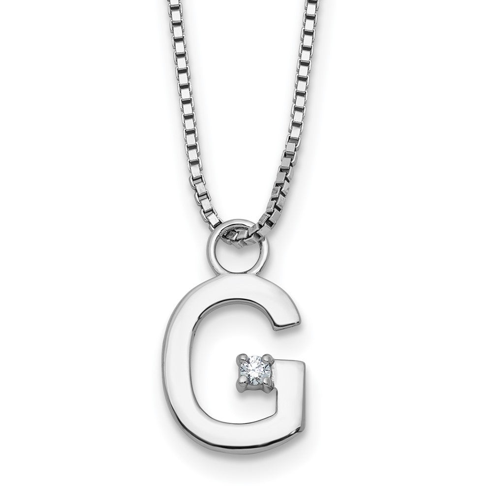 SS RH Plated White Ice .03 Diamond Initial G w/2in ext. Necklace