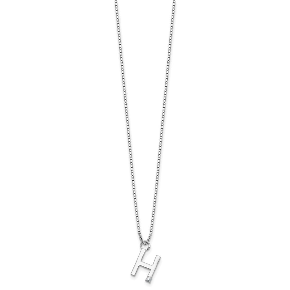 SS RH Plated White Ice .03 Diamond Initial H w/2in ext. Necklace