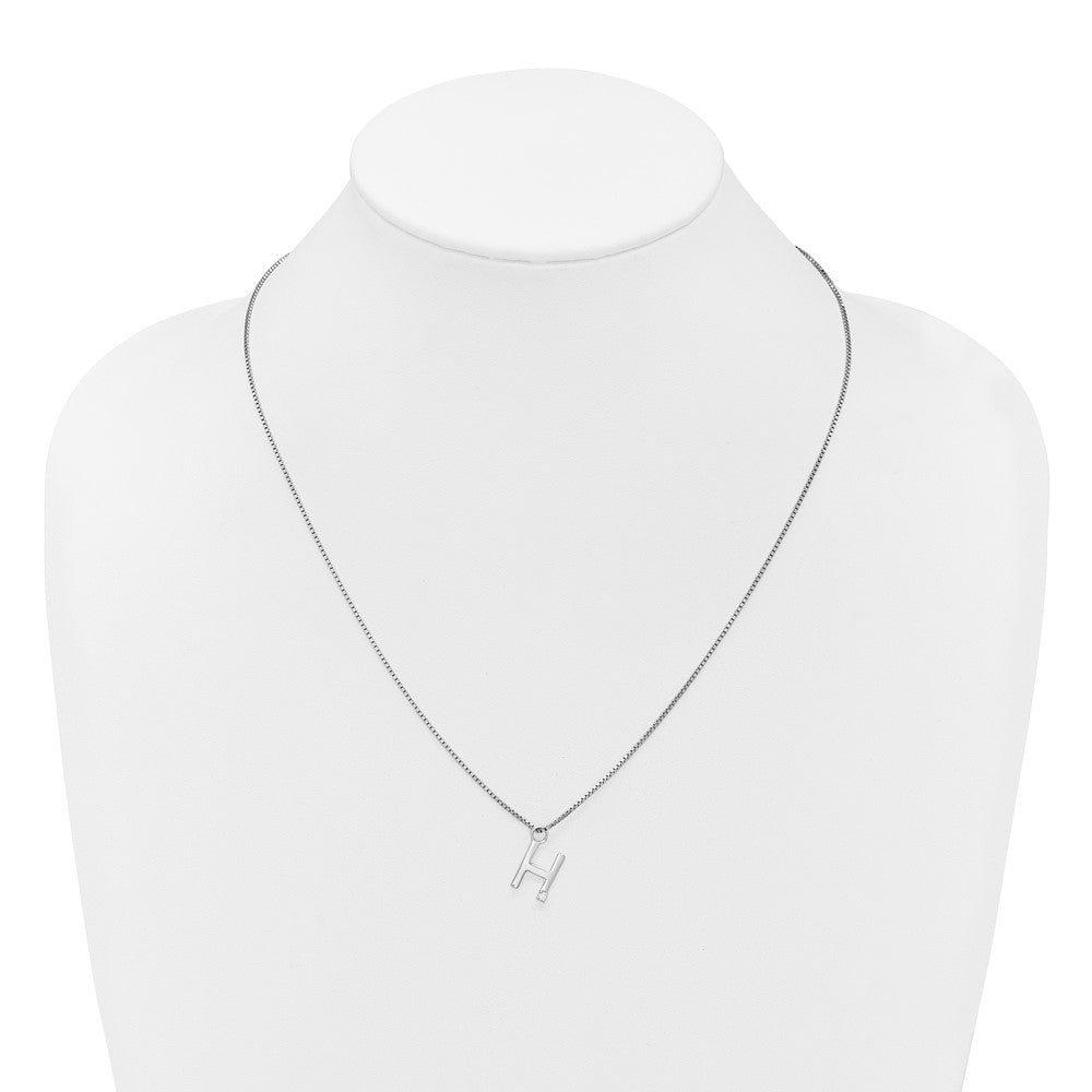 SS RH Plated White Ice .03 Diamond Initial H w/2in ext. Necklace