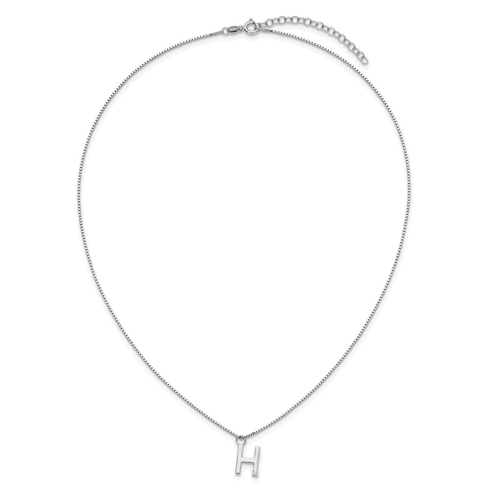 SS RH Plated White Ice .03 Diamond Initial H w/2in ext. Necklace
