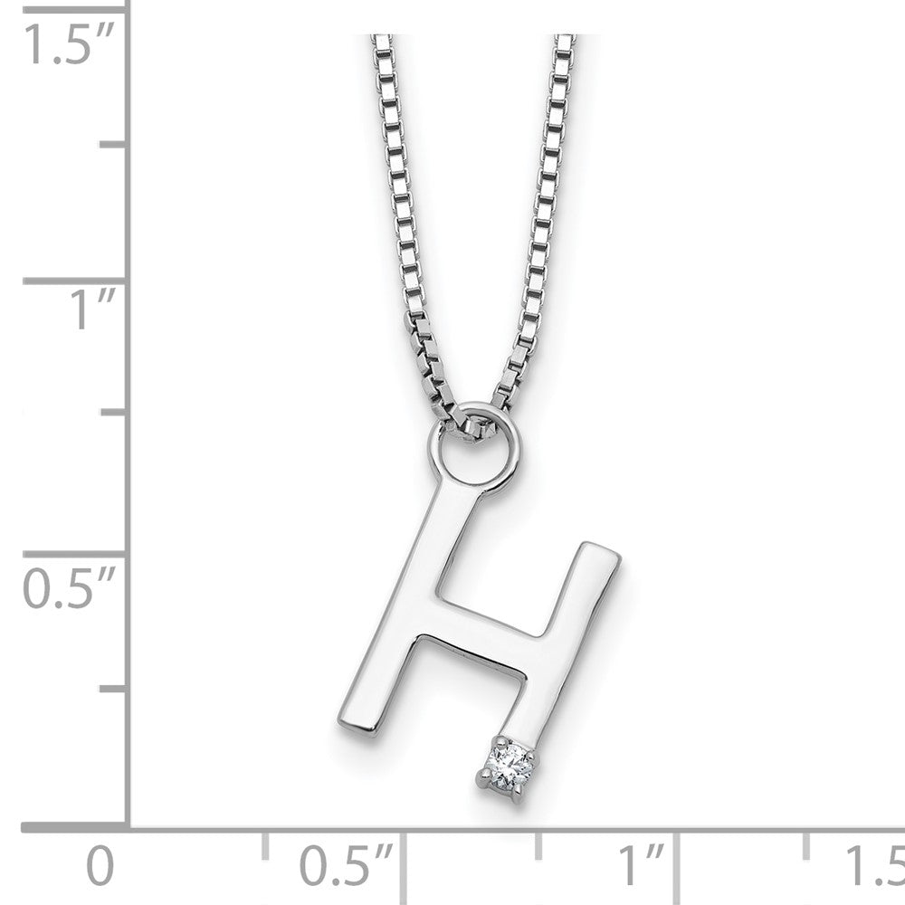 SS RH Plated White Ice .03 Diamond Initial H w/2in ext. Necklace