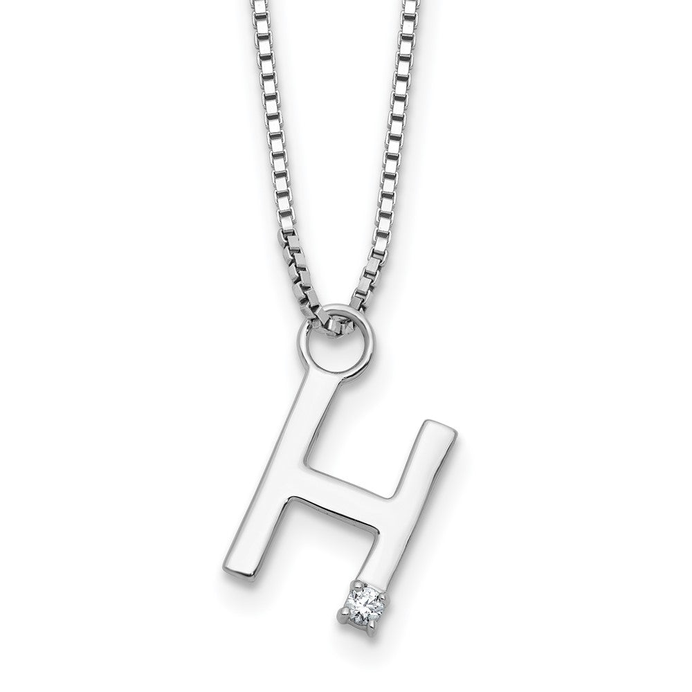 SS RH Plated White Ice .03 Diamond Initial H w/2in ext. Necklace