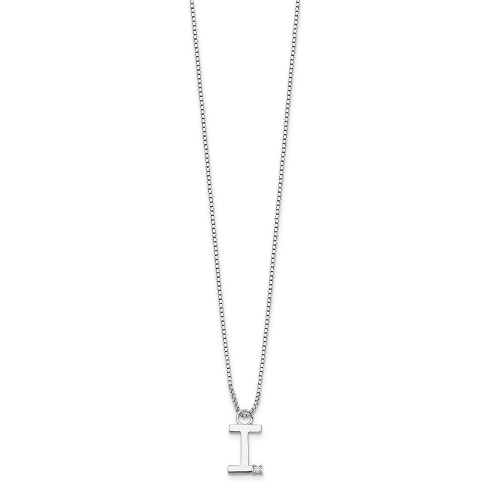 SS RH Plated White Ice .03 Diamond Initial I w/2in ext. Necklace