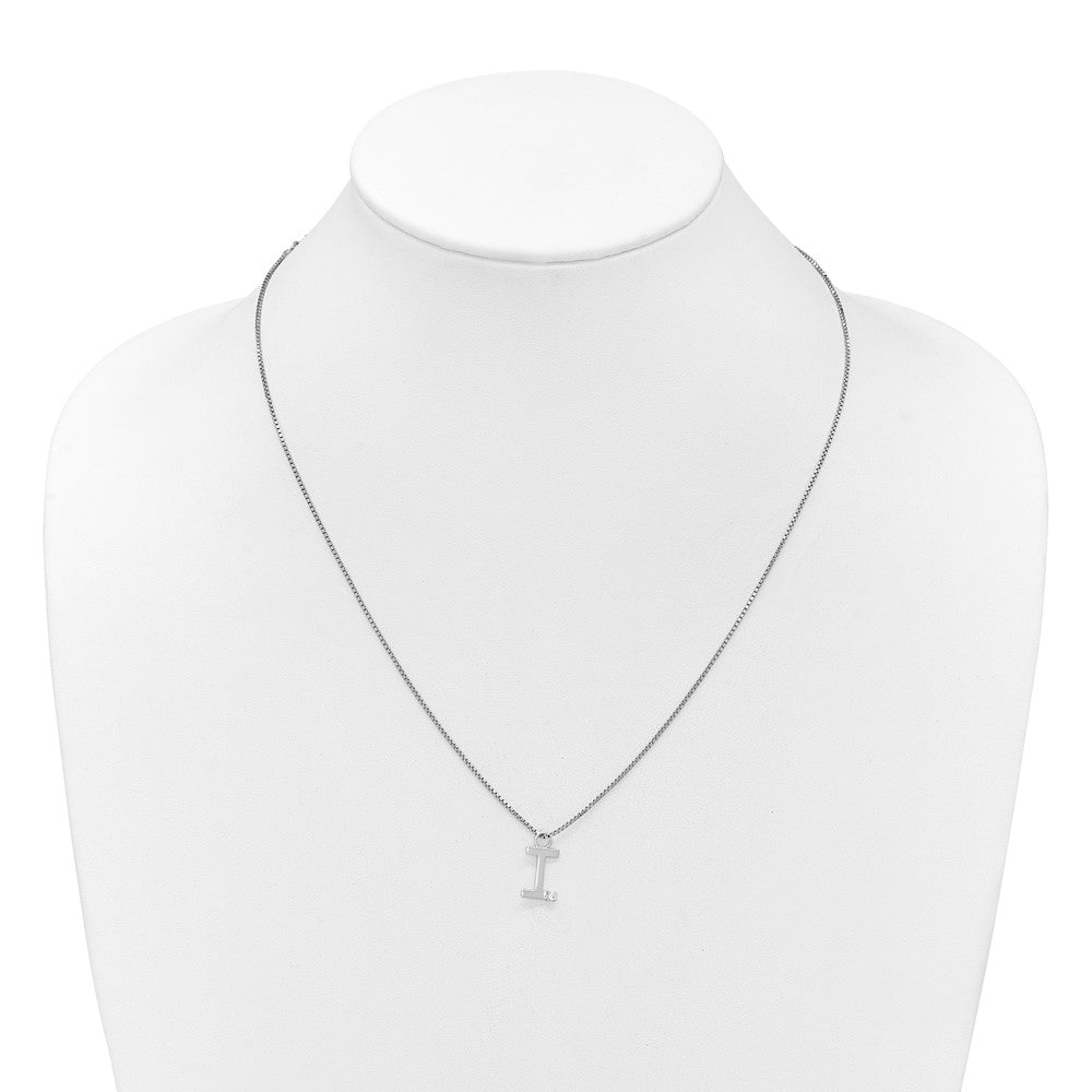 SS RH Plated White Ice .03 Diamond Initial I w/2in ext. Necklace
