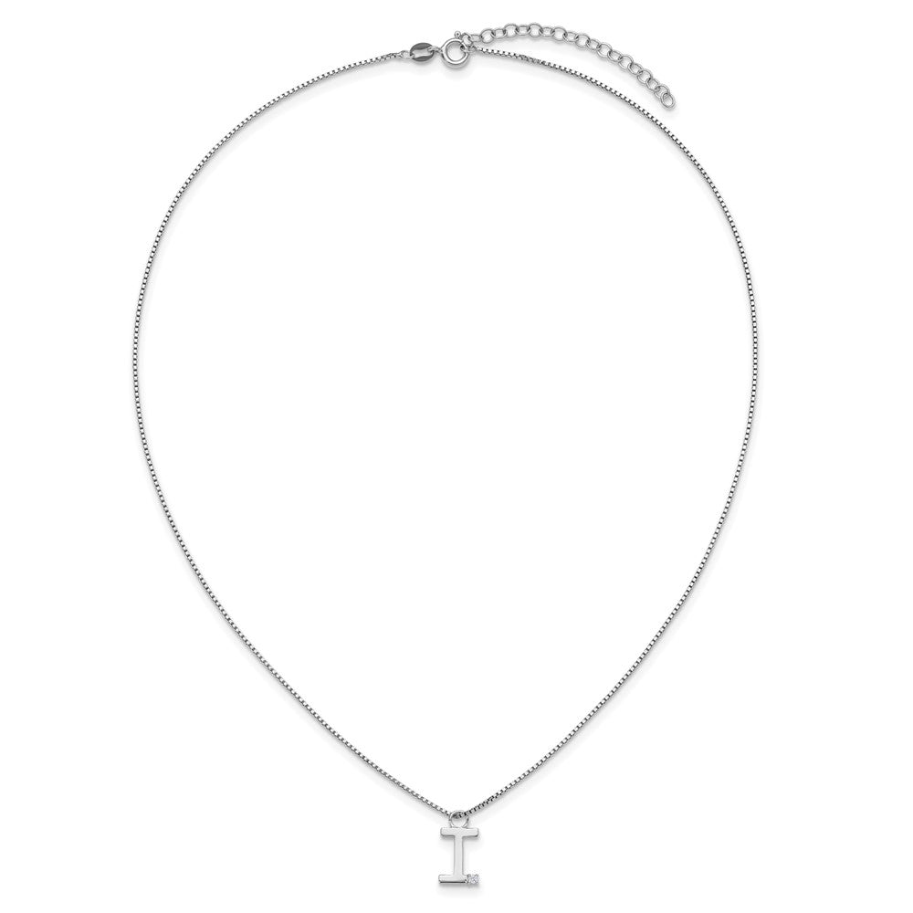 SS RH Plated White Ice .03 Diamond Initial I w/2in ext. Necklace