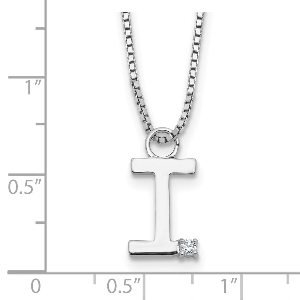 SS RH Plated White Ice .03 Diamond Initial I w/2in ext. Necklace