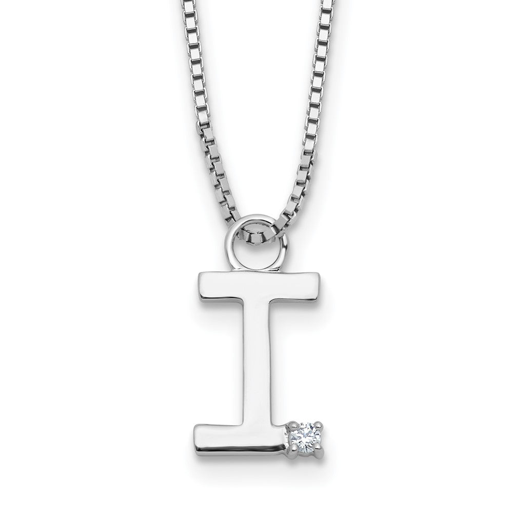 SS RH Plated White Ice .03 Diamond Initial I w/2in ext. Necklace