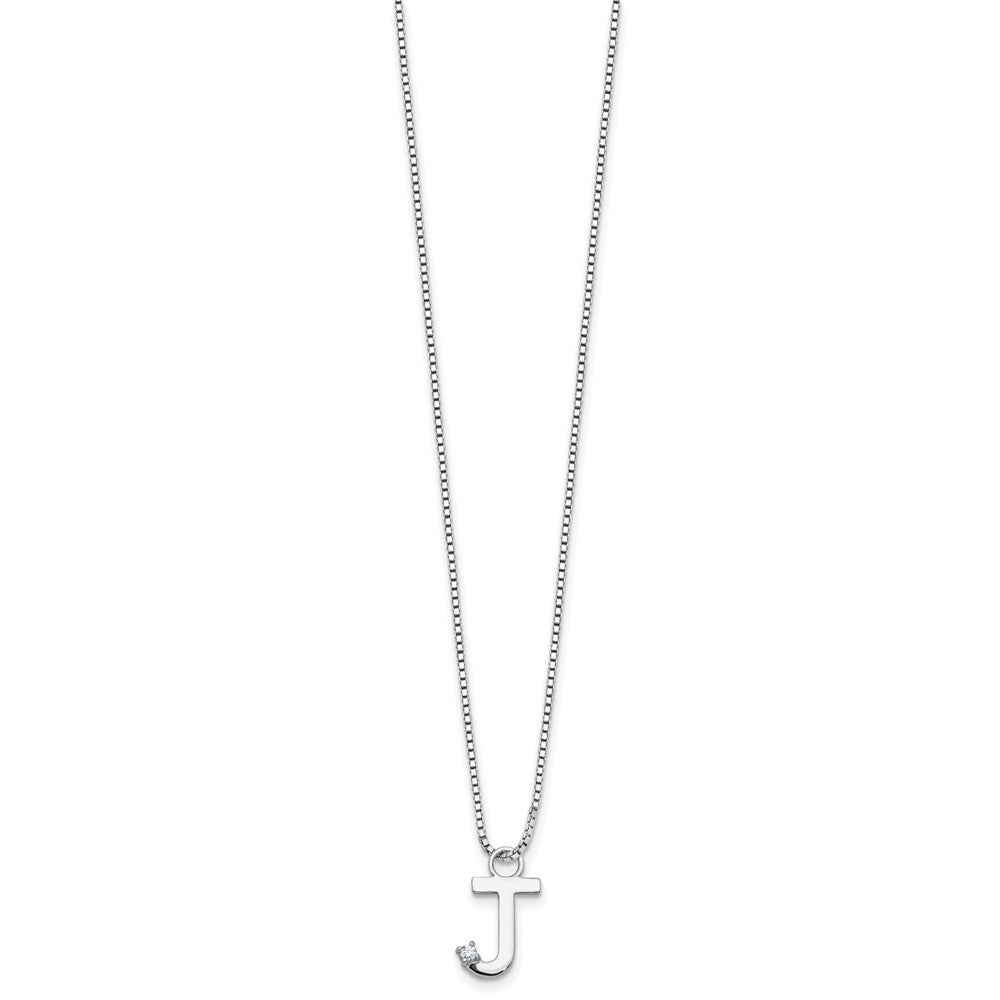 SS RH Plated White Ice .03 Diamond Initial J w/2in ext. Necklace