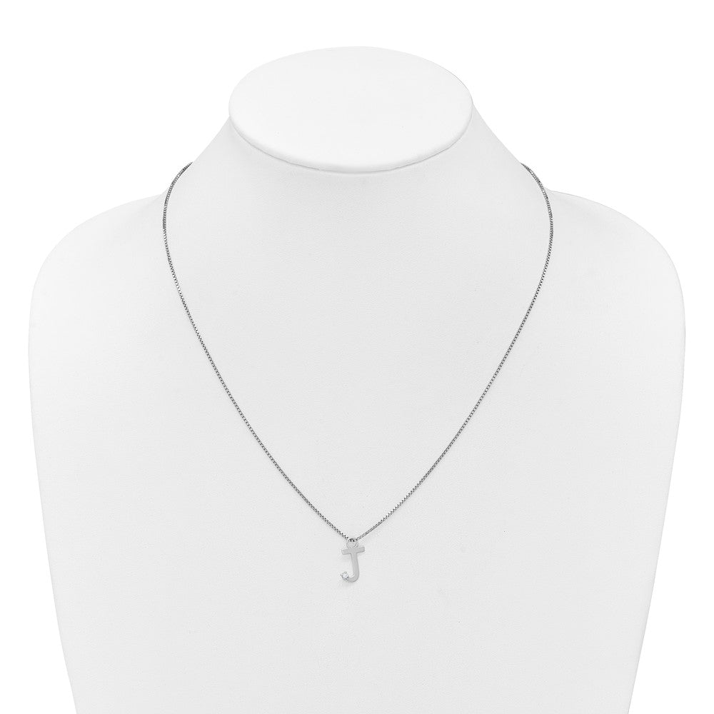 SS RH Plated White Ice .03 Diamond Initial J w/2in ext. Necklace