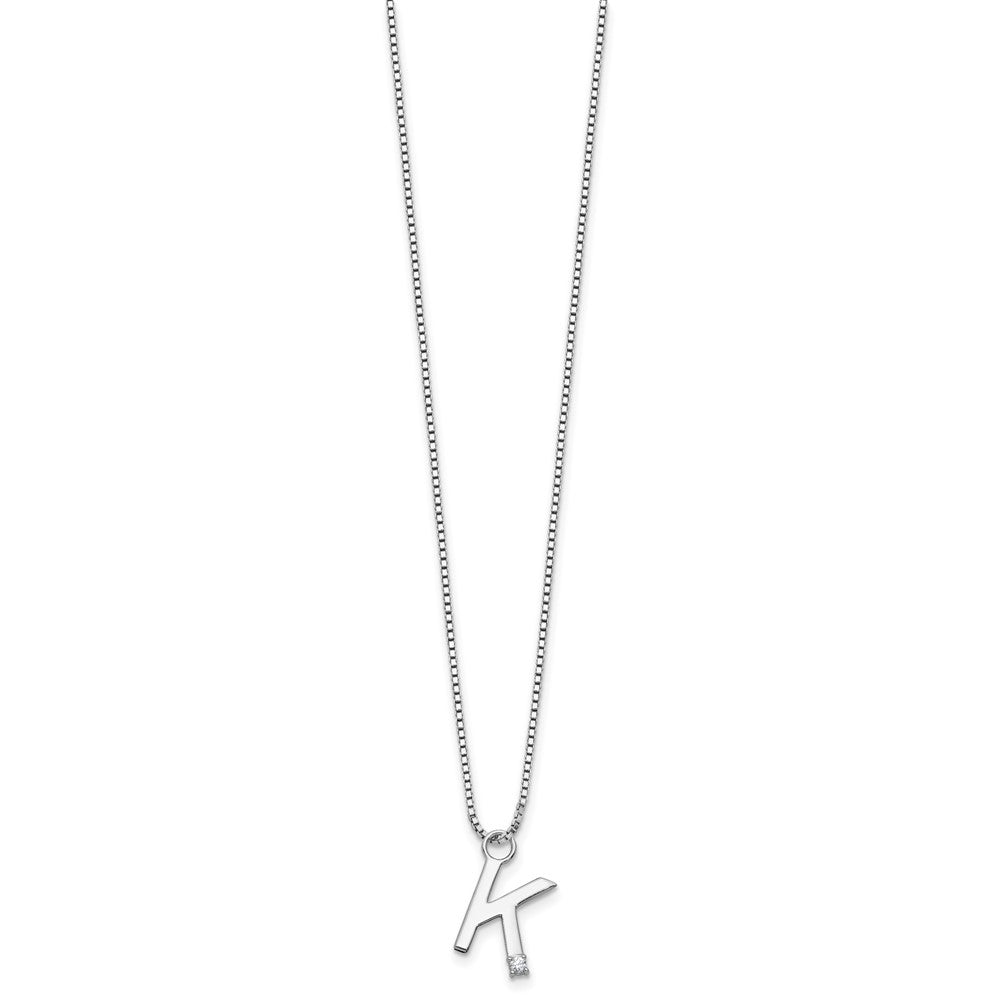SS RH Plated White Ice .03 Diamond Initial K w/2in ext. Necklace
