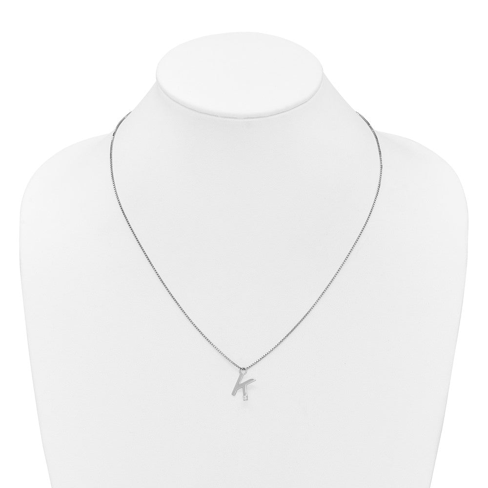 SS RH Plated White Ice .03 Diamond Initial K w/2in ext. Necklace