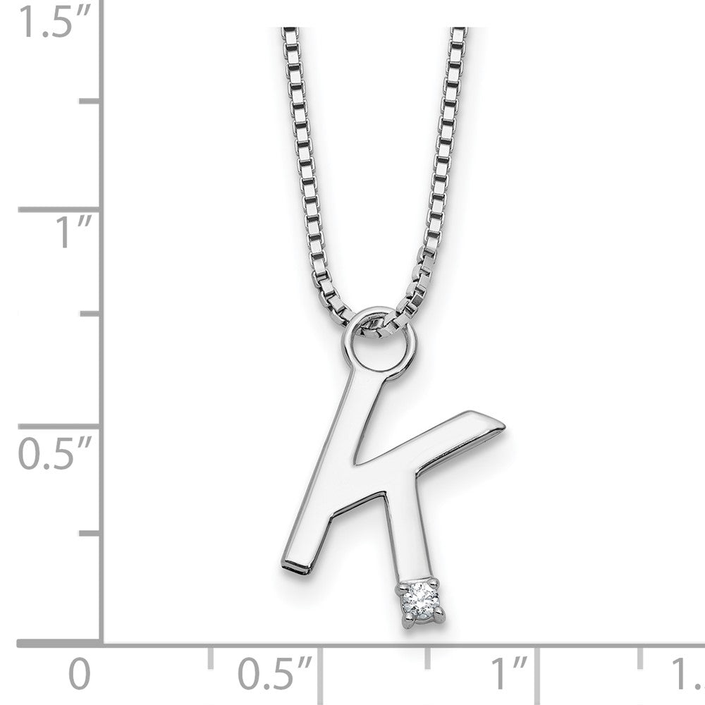 SS RH Plated White Ice .03 Diamond Initial K w/2in ext. Necklace