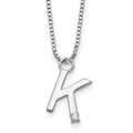 SS RH Plated White Ice .03 Diamond Initial K w/2in ext. Necklace