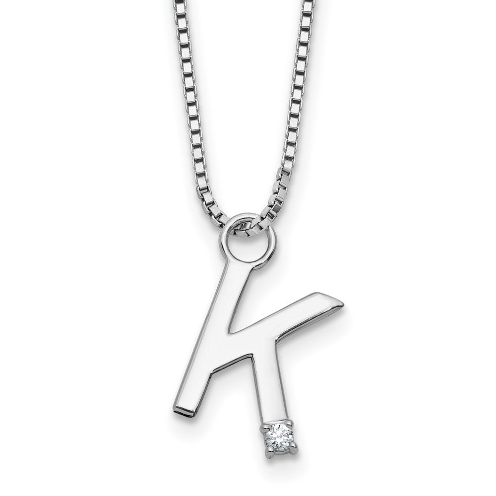 SS RH Plated White Ice .03 Diamond Initial K w/2in ext. Necklace