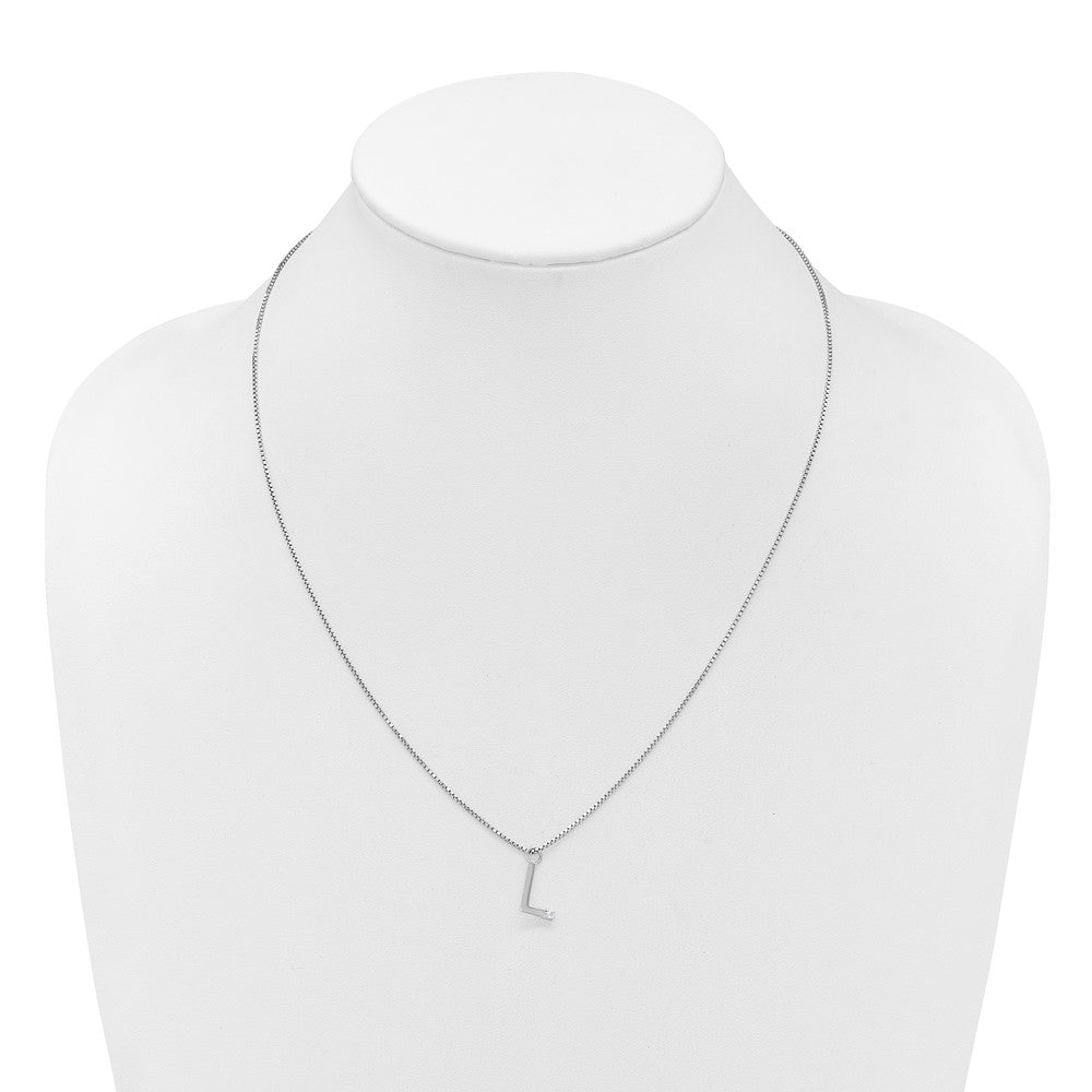 SS RH Plated White Ice .03 Diamond Initial L w/2in ext. Necklace
