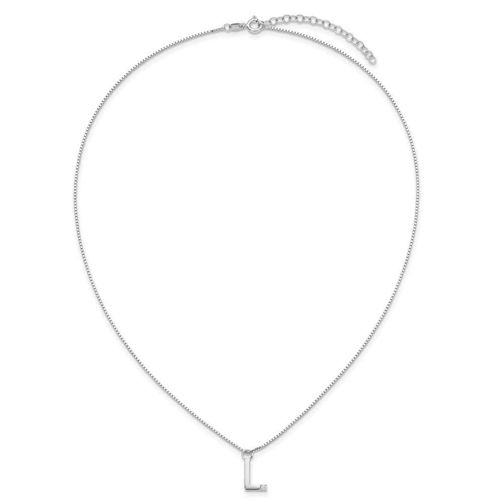 SS RH Plated White Ice .03 Diamond Initial L w/2in ext. Necklace