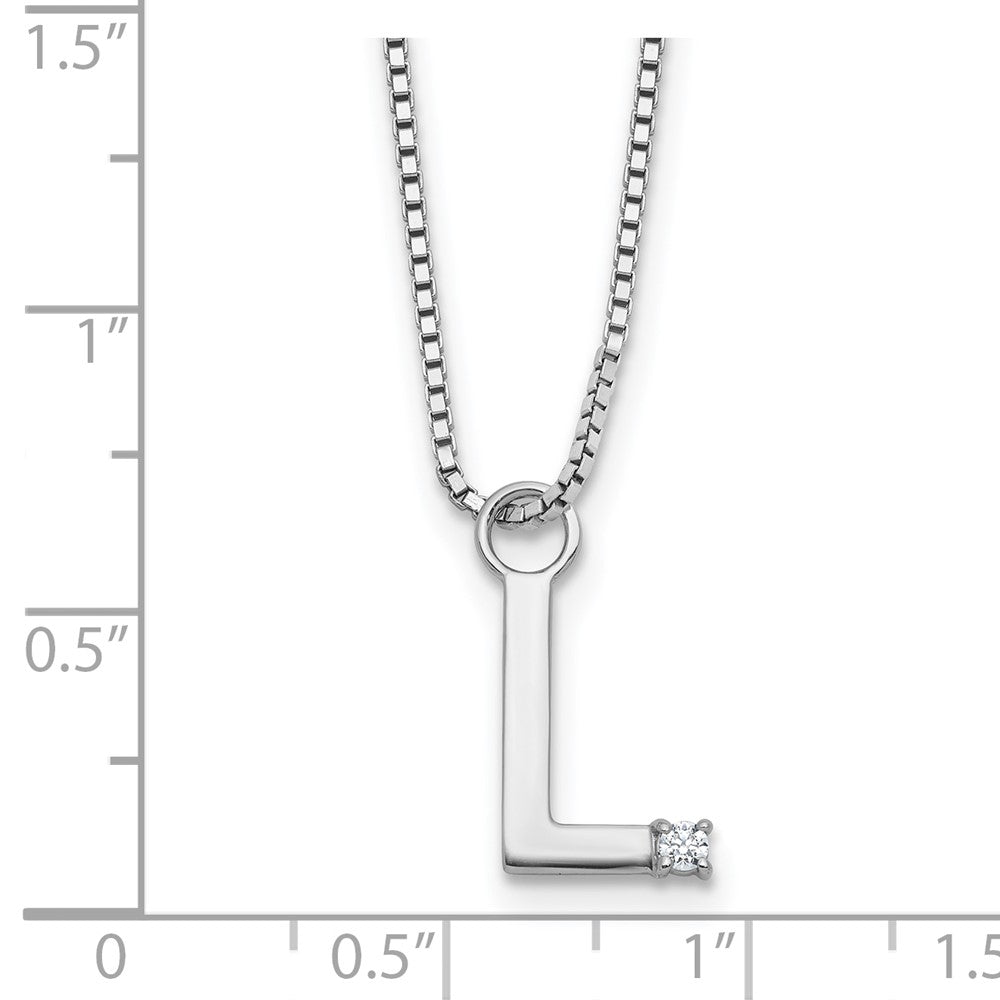 SS RH Plated White Ice .03 Diamond Initial L w/2in ext. Necklace