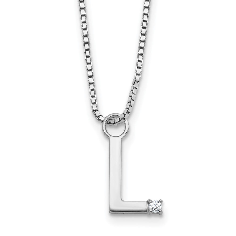 SS RH Plated White Ice .03 Diamond Initial L w/2in ext. Necklace