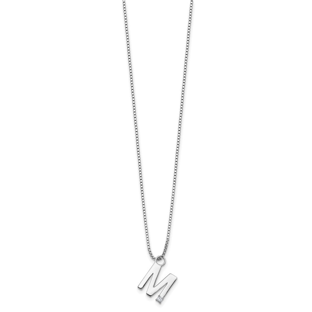 SS RH Plated White Ice .03 Diamond Initial M w/2in ext. Necklace