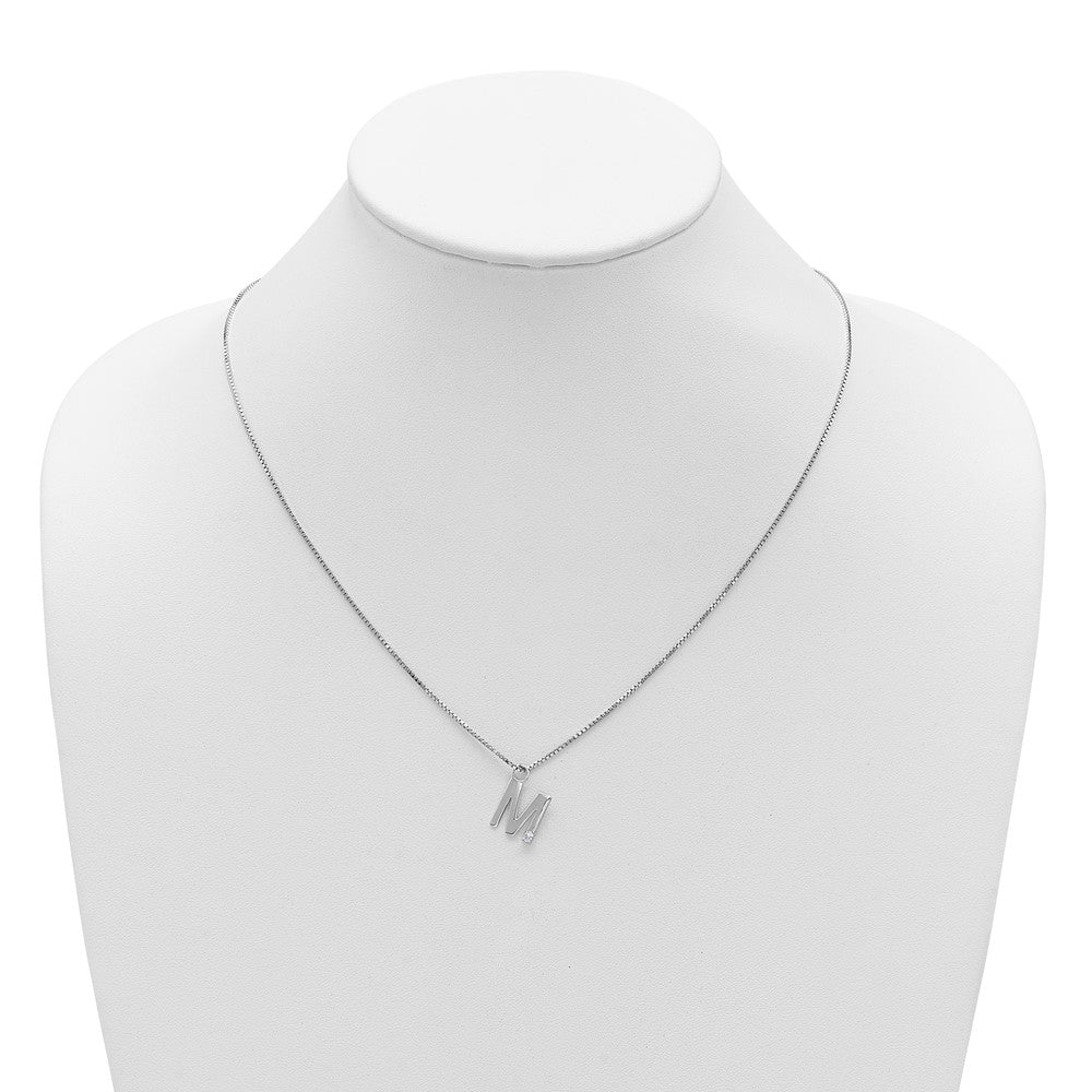 SS RH Plated White Ice .03 Diamond Initial M w/2in ext. Necklace