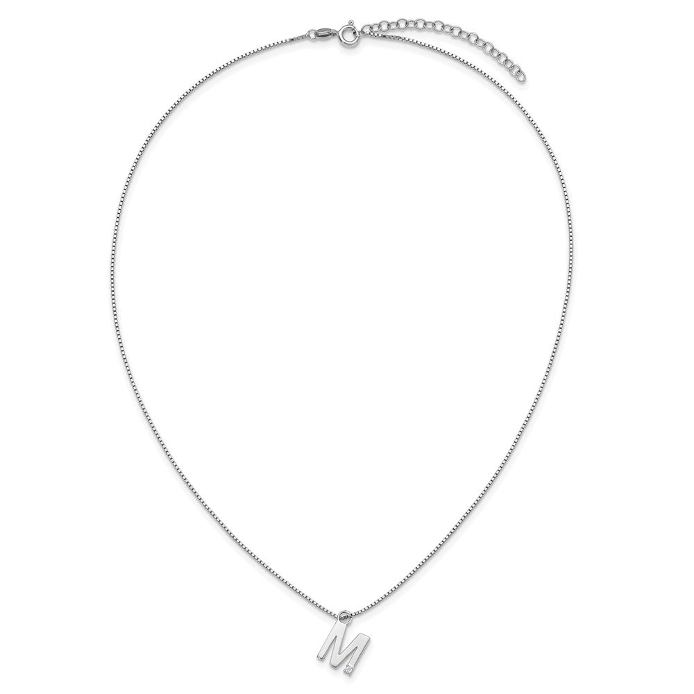 SS RH Plated White Ice .03 Diamond Initial M w/2in ext. Necklace