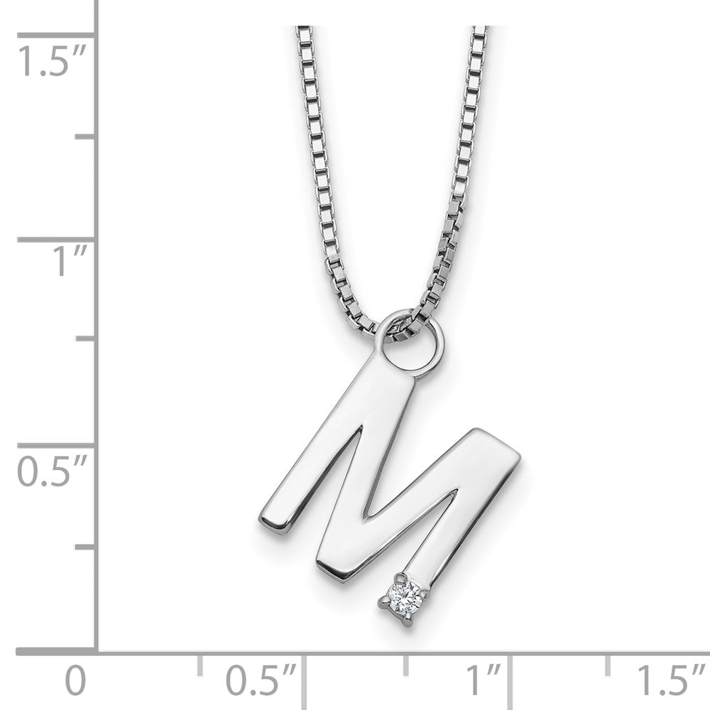 SS RH Plated White Ice .03 Diamond Initial M w/2in ext. Necklace
