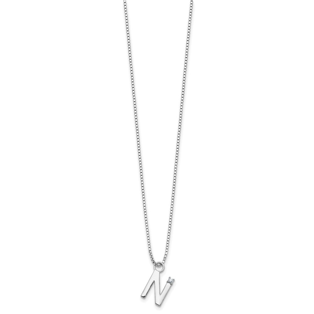 SS RH Plated White Ice .03 Diamond Initial N w/2in ext. Necklace