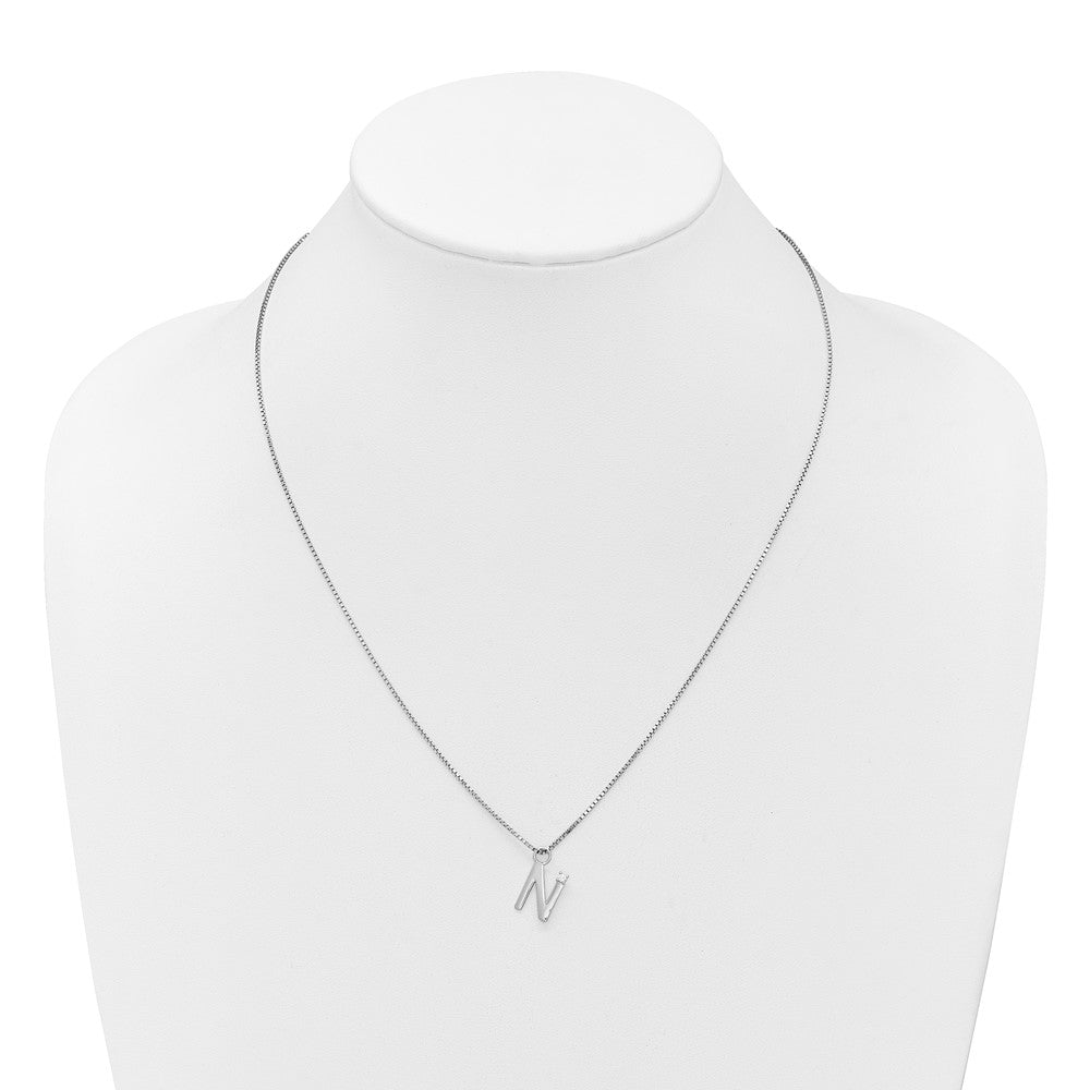 SS RH Plated White Ice .03 Diamond Initial N w/2in ext. Necklace
