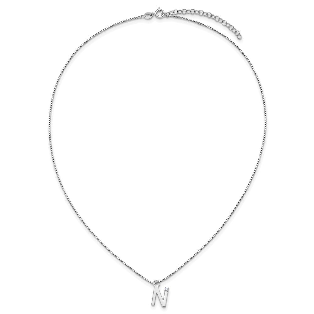 SS RH Plated White Ice .03 Diamond Initial N w/2in ext. Necklace
