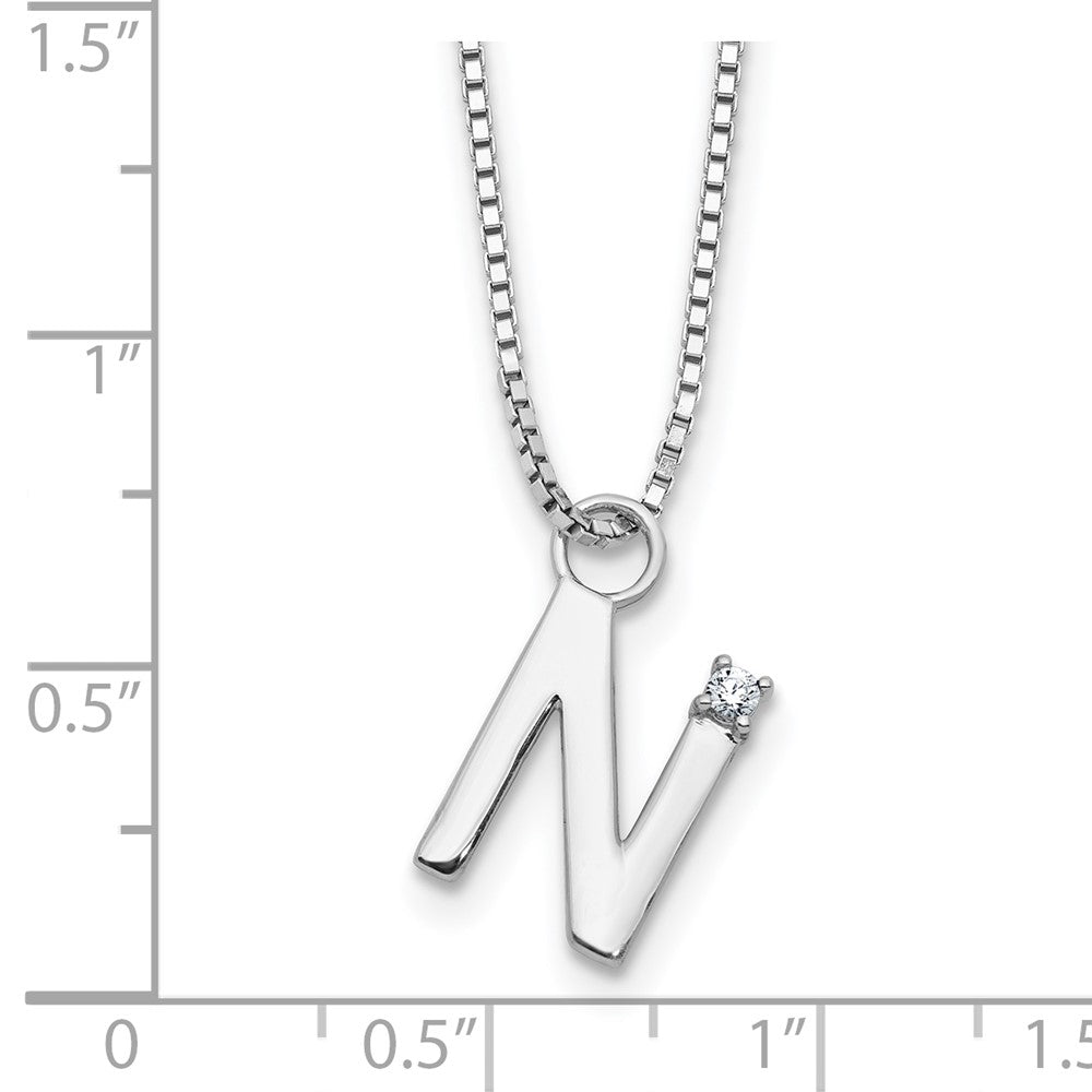 SS RH Plated White Ice .03 Diamond Initial N w/2in ext. Necklace