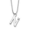 SS RH Plated White Ice .03 Diamond Initial N w/2in ext. Necklace
