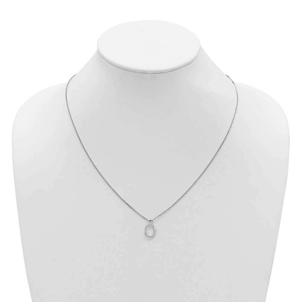 SS RH Plated White Ice .03 Diamond Initial O w/2in ext. Necklace