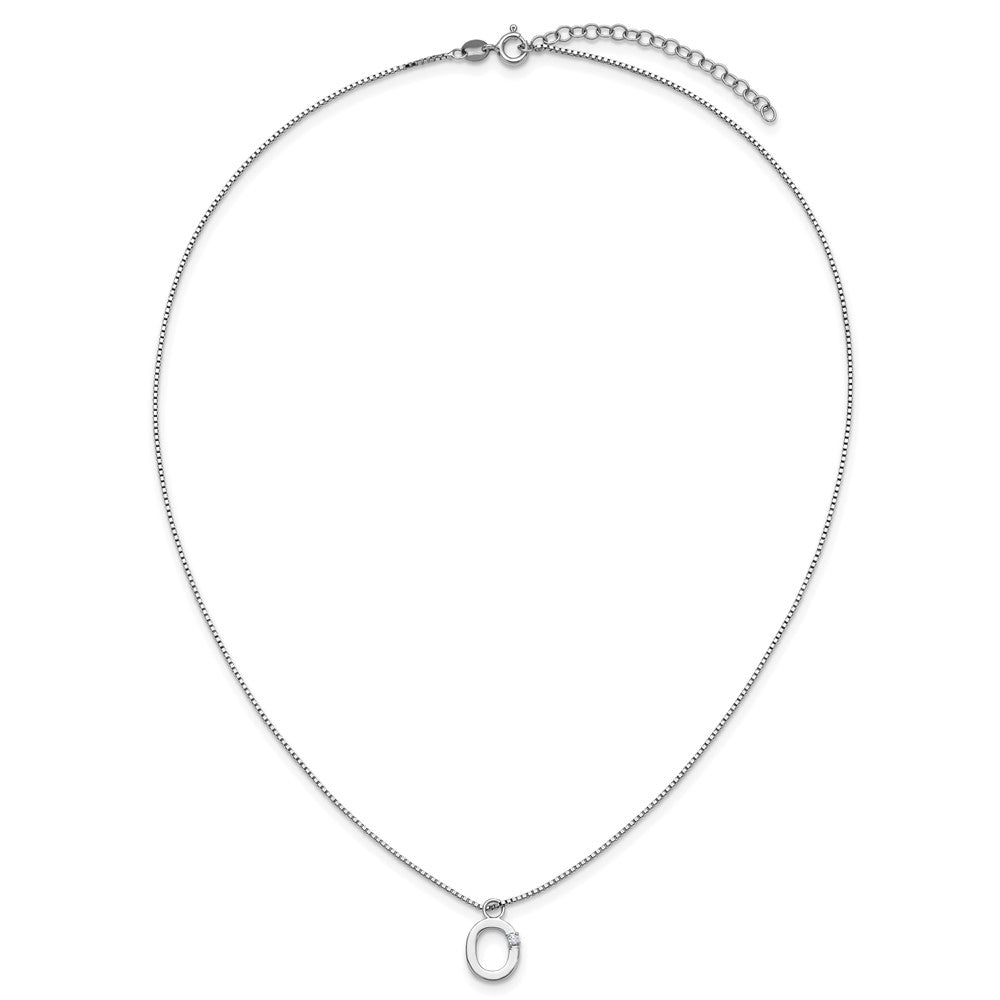 SS RH Plated White Ice .03 Diamond Initial O w/2in ext. Necklace
