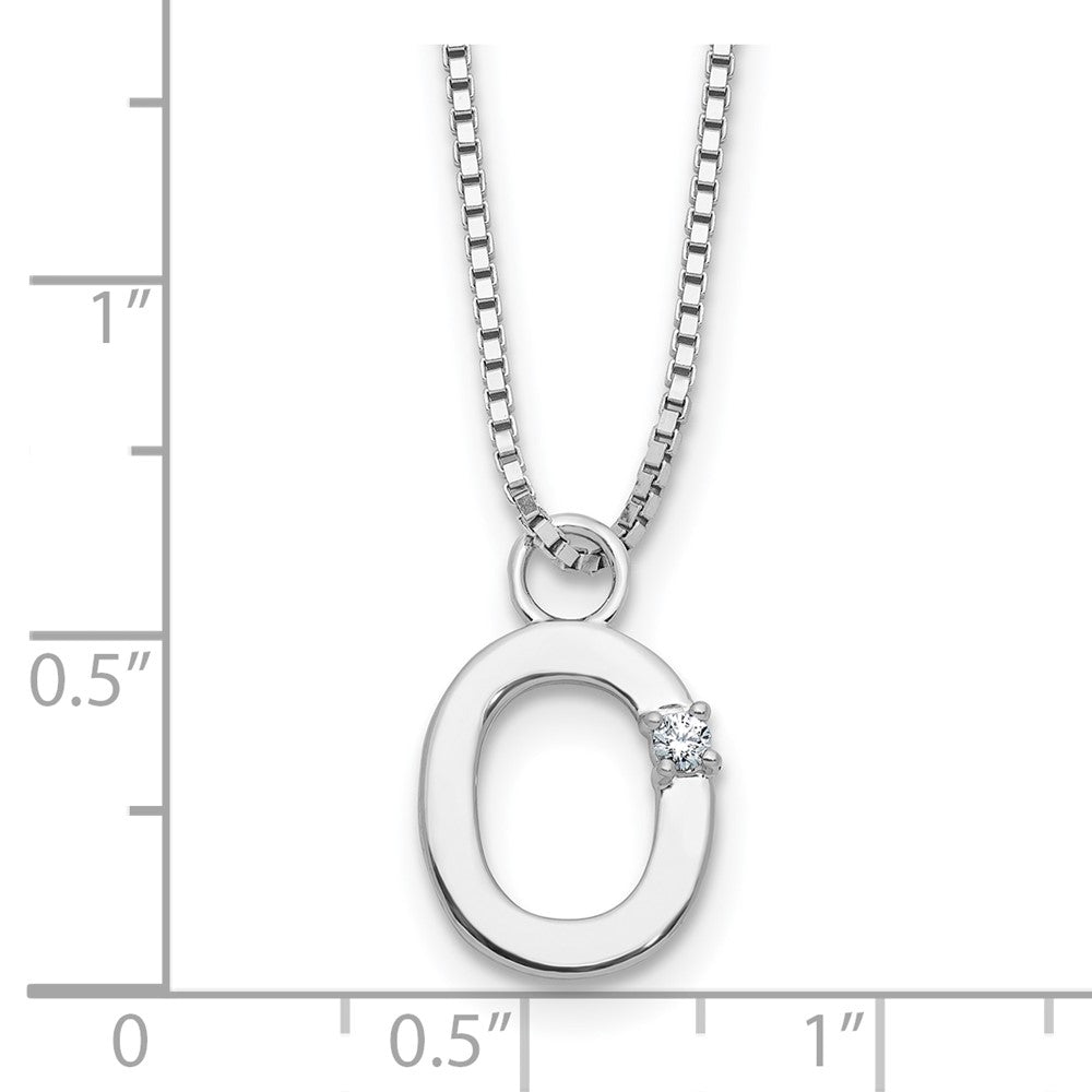SS RH Plated White Ice .03 Diamond Initial O w/2in ext. Necklace